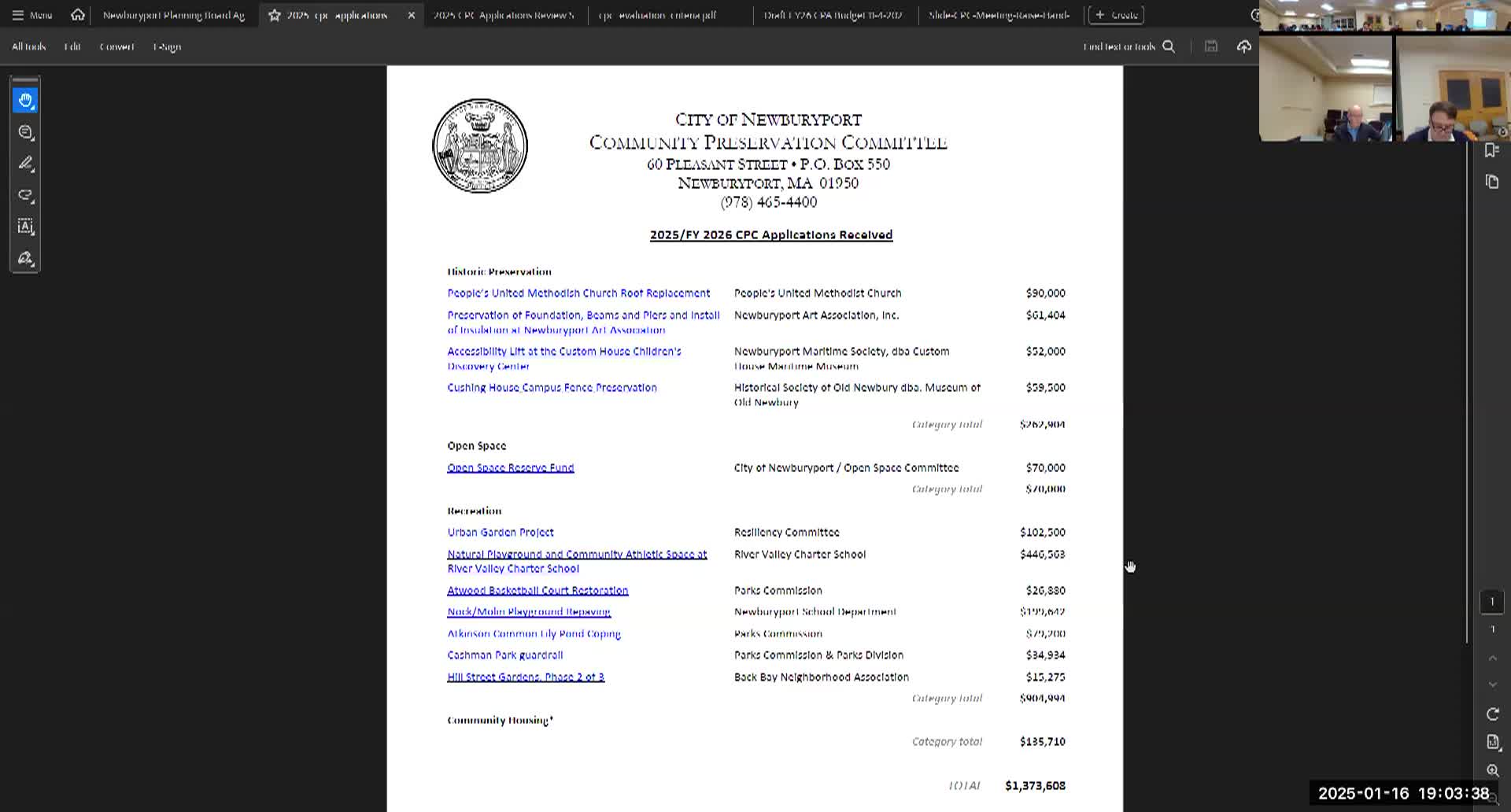 Newburyport Preservation Committee 2025-01-16