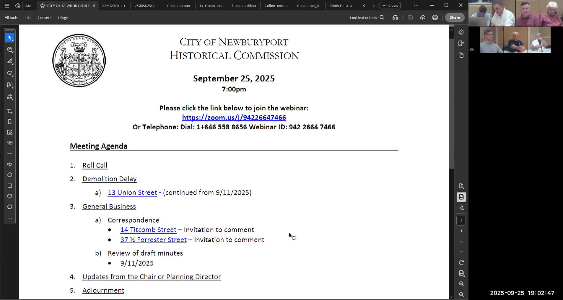 Newburyport Historical Commission 2025-09-25