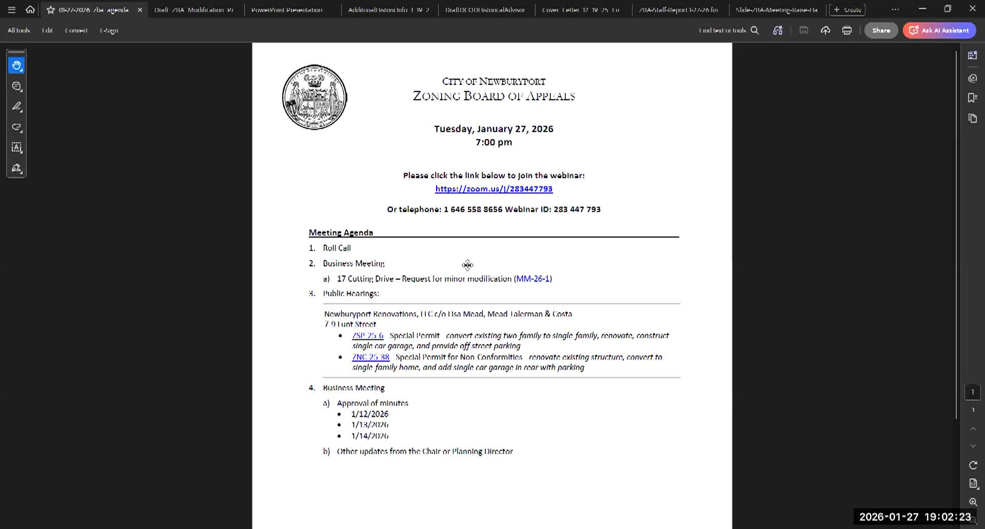 Newburyport Zoning Board of Appeals 2026-01-27