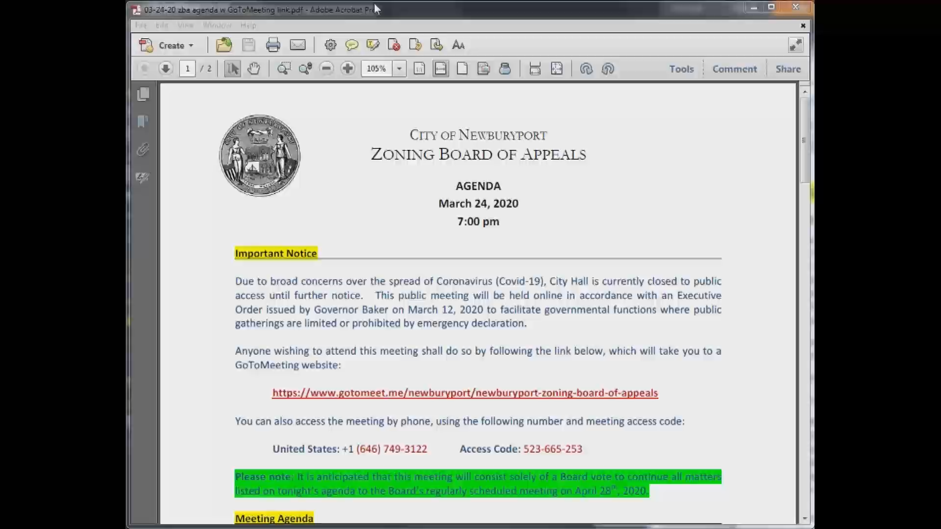 Thumbnail image for Newburyport Zoning Board of Appeals 2020-03-24