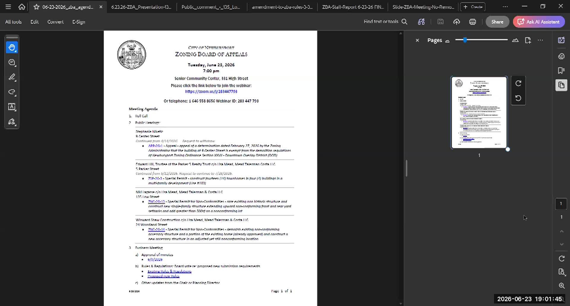 Thumbnail image for Newburyport Zoning Board of Appeals 2026-06-23