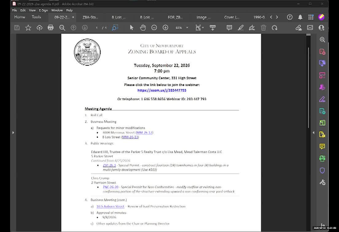 Thumbnail image for Newburyport Zoning Board of Appeals 2026-09-22