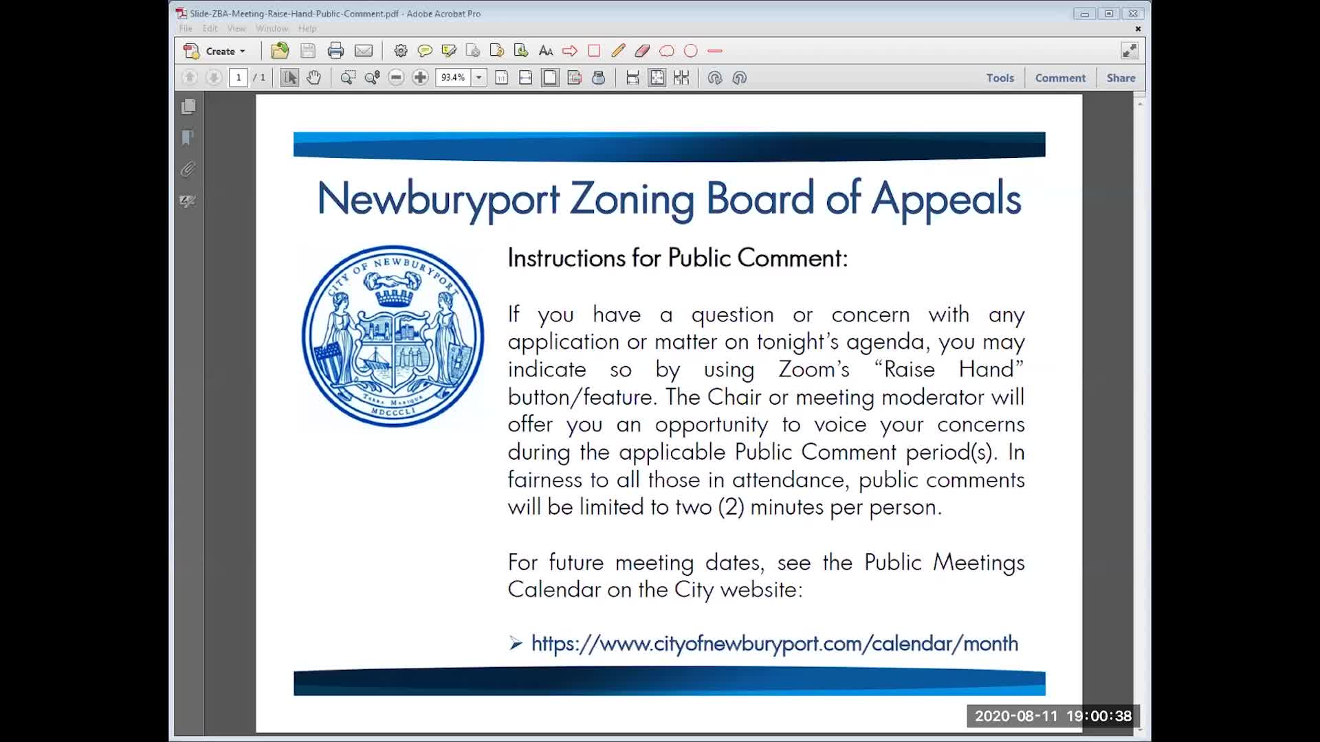 Thumbnail image for Newburyport Zoning Board of Appeals 2020-08-11