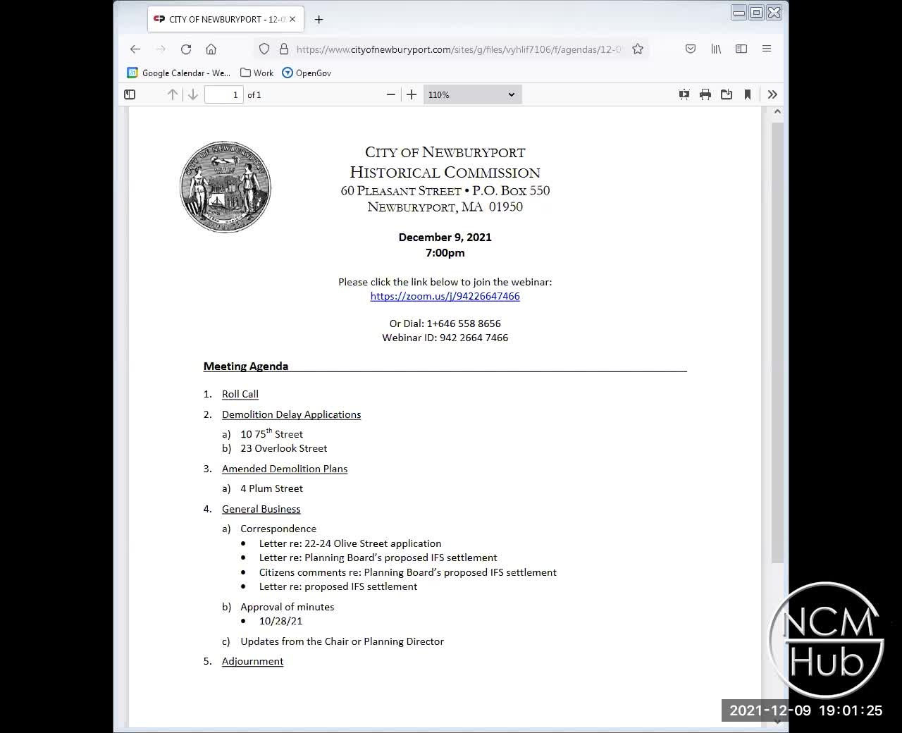 Thumbnail image for Newburyport Historical Commission 2021-12-9